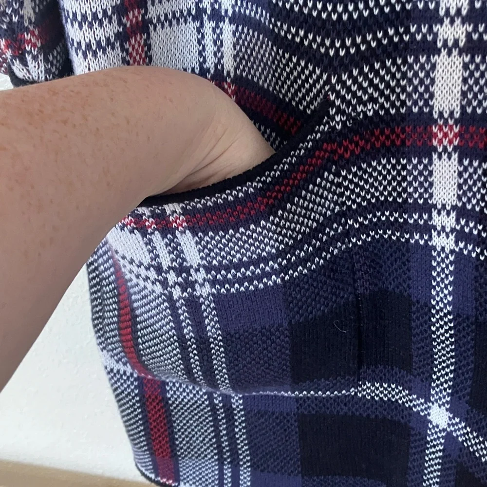 Chaps Knit Plaid Cardigan Sweater Jacket, L